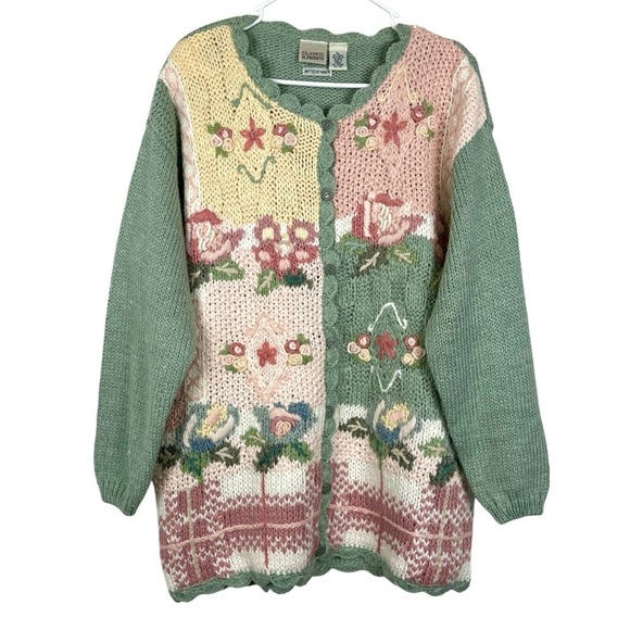 Vintage 80's Classic Elements Hand Knitted Floral Cottagecore Cardigan Like New! - Picture 1 of 12